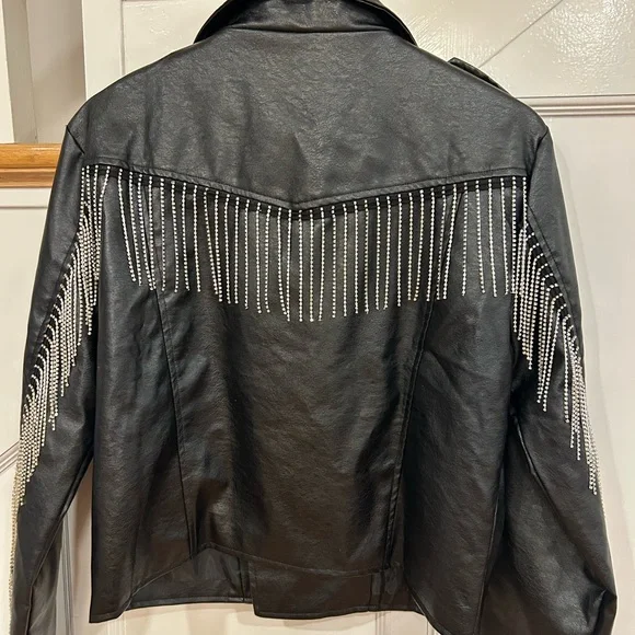 Signature 8 Vegan Leather Rhinestones Fringe Jacket Swiftie Jacket size medium - Picture 8 of 10
